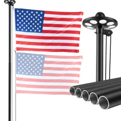 VEVOR Flag Pole, 20ft Heavy Duty Sectional Flagpole Kit with 136 LED Solar Light for Outside House In Ground, Outdoor Aluminum Flagpole with 3x5 American Flag for Yard, Residential, Commercial, Black