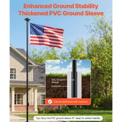 VEVOR Flag Pole, 20ft Heavy Duty Sectional Flagpole Kit with 136 LED Solar Light for Outside House In Ground, Outdoor Aluminum Flagpole with 3x5 American Flag for Yard, Residential, Commercial, Black