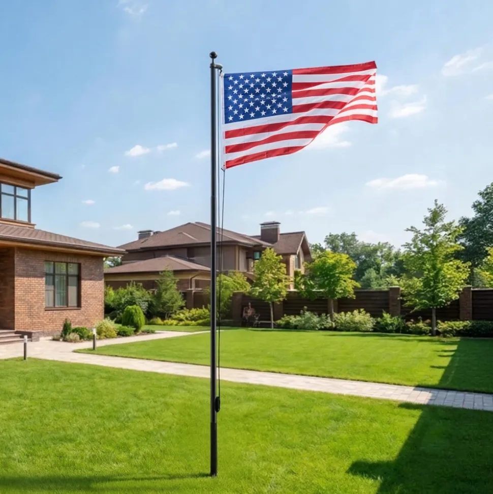 VEVOR Flag Pole, 20ft Heavy Duty Sectional Flagpole Kit for Outside House In Ground, Extra Thick Outdoor Aluminum Flagpole Kit with 3x5 American Flag for Yard, Residential or Commercial Use, Silver