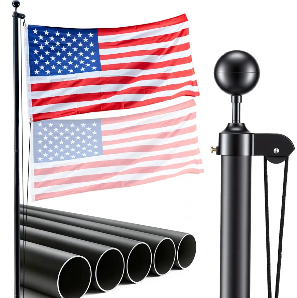 VEVOR Flag Pole, 20ft Heavy Duty Sectional Flagpole Kit for Outside House In Ground, Extra Thick Outdoor Aluminum Flagpole Kit with 3x5 American Flag for Yard, Residential or Commercial Use, Silver