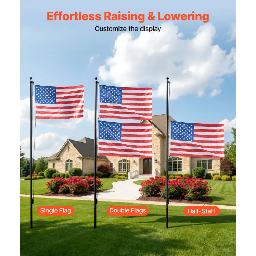 VEVOR Flag Pole, 20ft Heavy Duty Sectional Flagpole Kit for Outside House In Ground, Extra Thick Outdoor Aluminum Flagpole Kit with 3x5 American Flag for Yard, Residential or Commercial Use, Silver