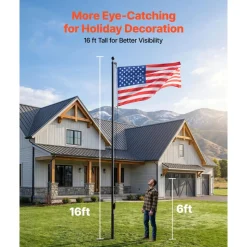 VEVOR Flag Pole, 20ft Heavy Duty Sectional Flagpole Kit for Outside House In Ground, Extra Thick Outdoor Aluminum Flagpole Kit with 3x5 American Flag for Yard, Residential or Commercial Use, Silver