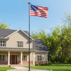 VEVOR Flag Pole, 25ft Heavy Duty Telescopic Flagpole Kit with 136 LED Solar Light for Outside House In Ground, Outdoor Aluminum Flagpole with 3x5 American Flag for Yard, Residential, Commercial, Black