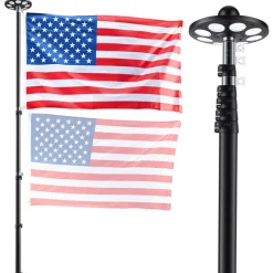 VEVOR Flag Pole, 20ft Heavy Duty Telescopic Flagpole Kit with 136 LED Solar Light for Outside House In Ground, Outdoor Aluminum Flagpole with 3x5 American Flag for Yard, Residential, Commercial, Black