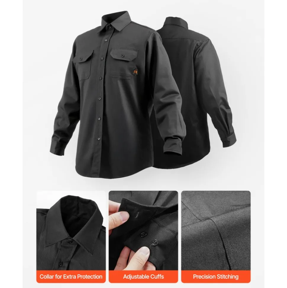 VEVOR Flame Resistant Welding Jacket, 7oz. FR Shirts for Men, Machine Washable Cotton Heat-Resistant Welding Shirt, Meets ATPV 9.2 Cal/cm² Arc Rating - XL Size