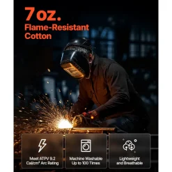 VEVOR Flame Resistant Welding Jacket, 7oz. FR Shirts for Men, Machine Washable Cotton Heat-Resistant Welding Shirt, Meets ATPV 9.2 Cal/cm² Arc Rating - XXL Size