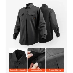 VEVOR Flame Resistant Welding Jacket, 7oz. FR Shirts for Men, Machine Washable Cotton Heat-Resistant Welding Shirt, Meets ATPV 9.2 Cal/cm² Arc Rating - XXL Size