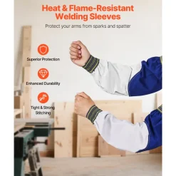 VEVOR Flame Resistant Welding Sleeves, Heavy Duty Sheepskin & FR Cotton Arm Protection Sleeves for Men Women, Heat Resistant with Elastic Cuffs for Welding, Woodworking, Blacksmithing