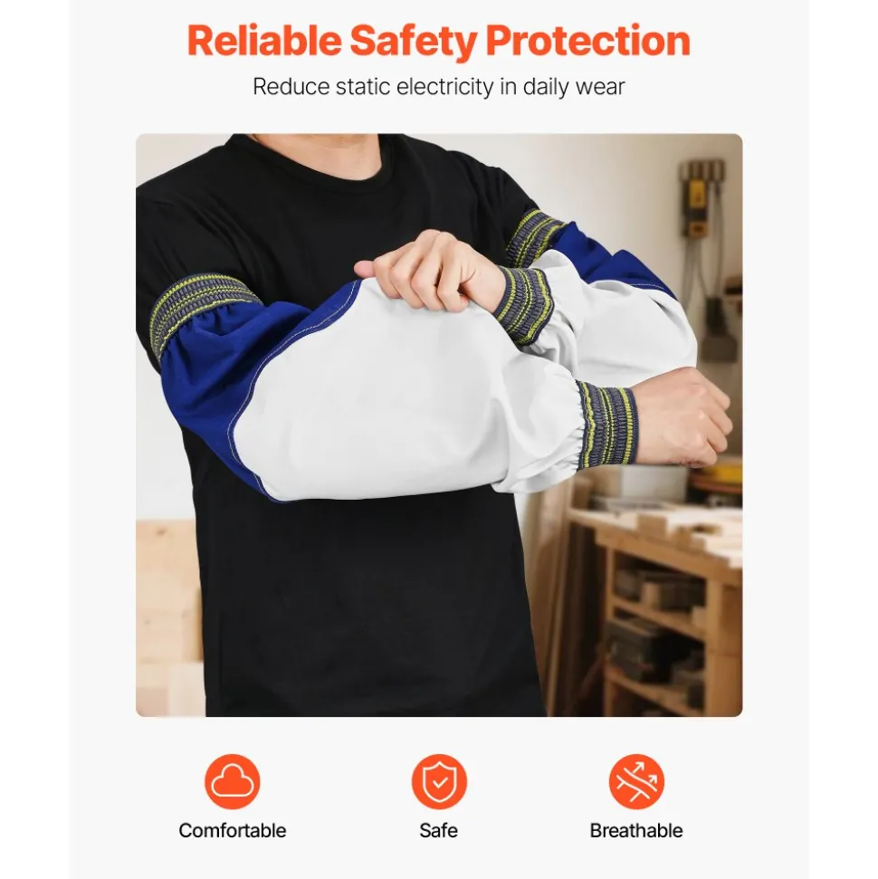 VEVOR Flame Resistant Welding Sleeves, Heavy Duty Sheepskin & FR Cotton Arm Protection Sleeves for Men Women, Heat Resistant with Elastic Cuffs for Welding, Woodworking, Blacksmithing