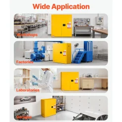 VEVOR Flammable Cabinet, 43.0 x 18.1 x 46.4 Inch, 29 Gallon Flammable Storage Cabinet with Adjustable Shelf, Cold-Rolled and Galvanized Steel Fire Cabinets, for Commercial Industrial Home Use, Yellow