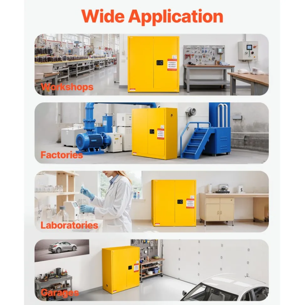 VEVOR Flammable Cabinet, 43.0 x 18.1 x 46.4 Inch, 29 Gallon Flammable Storage Cabinet with Adjustable Shelf, Cold-Rolled and Galvanized Steel Fire Cabinets, for Commercial Industrial Home Use, Yellow