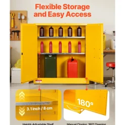 VEVOR Flammable Cabinet, 43.0 x 18.1 x 46.4 Inch, 29 Gallon Flammable Storage Cabinet with Adjustable Shelf, Cold-Rolled and Galvanized Steel Fire Cabinets, for Commercial Industrial Home Use, Yellow