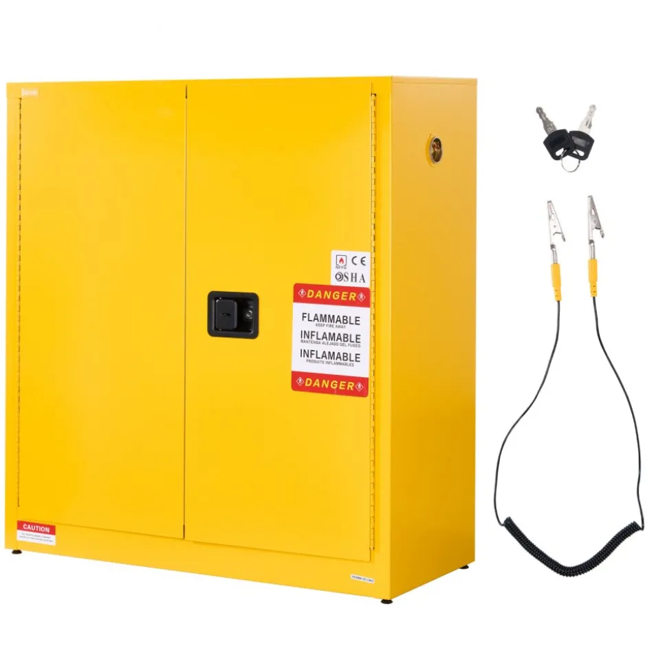 VEVOR Flammable Cabinet, 43.0 x 18.1 x 46.4 Inch, 29 Gallon Flammable Storage Cabinet with Adjustable Shelf, Cold-Rolled and Galvanized Steel Fire Cabinets, for Commercial Industrial Home Use, Yellow