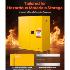 VEVOR Flammable Cabinet, 43.0 x 18.1 x 46.4 Inch, 29 Gallon Flammable Storage Cabinet with Adjustable Shelf, Cold-Rolled and Galvanized Steel Fire Cabinets, for Commercial Industrial Home Use, Yellow