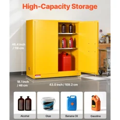 VEVOR Flammable Cabinet, 43.0 x 18.1 x 46.4 Inch, 29 Gallon Flammable Storage Cabinet with Adjustable Shelf, Cold-Rolled and Galvanized Steel Fire Cabinets, for Commercial Industrial Home Use, Yellow
