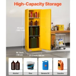 VEVOR Flammable Cabinet, 23.2 x 18.1 x 65.0 inch, 23 Gallon Flammable Storage Cabinet with Adjustable Shelf, Cold-Rolled and Galvanized Steel Fire Cabinets, for Commercial Industrial Home Use, Yellow