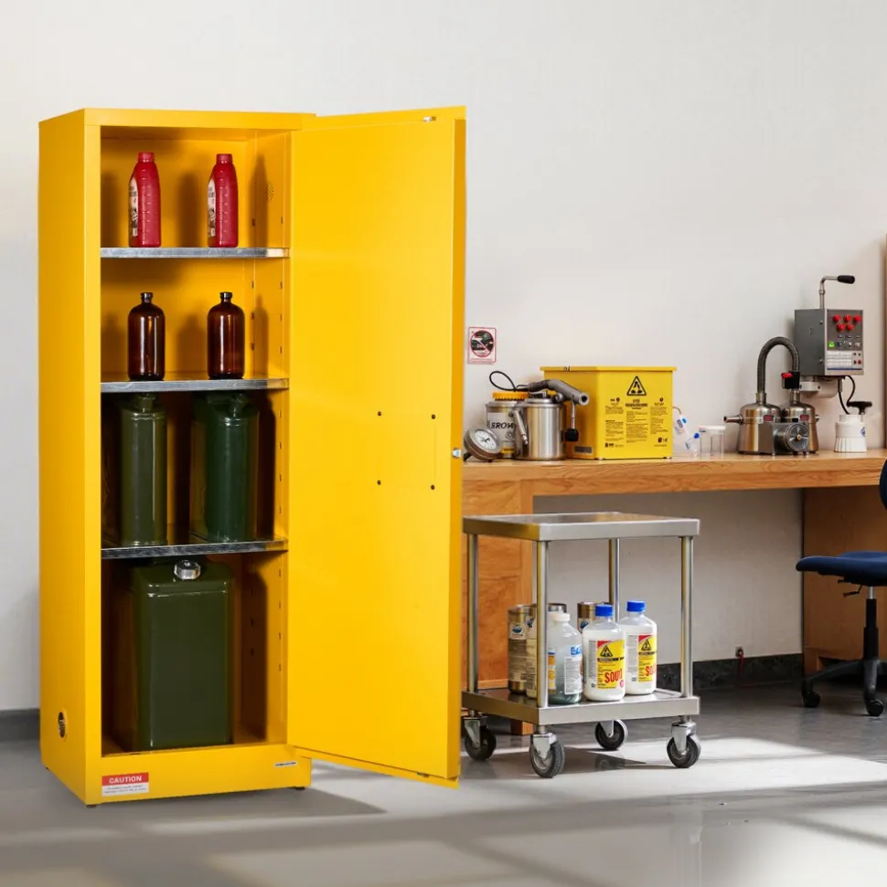 VEVOR Flammable Cabinet, 23.2 x 18.1 x 65.0 inch, 23 Gallon Flammable Storage Cabinet with Adjustable Shelf, Cold-Rolled and Galvanized Steel Fire Cabinets, for Commercial Industrial Home Use, Yellow