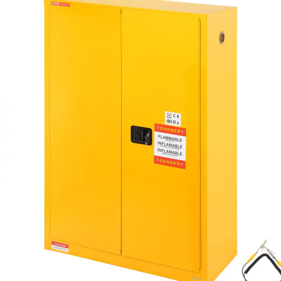 VEVOR Flammable Safety Cabinet, 45 Gal, Cold-Rolled Steel Flammable Liquid Storage Cabinet, 42.9 x 18.1 x 65.2 in Explosion Proof with 2 Adjustable Shelves 2 Manual Doors for Industrial Use, Yellow
