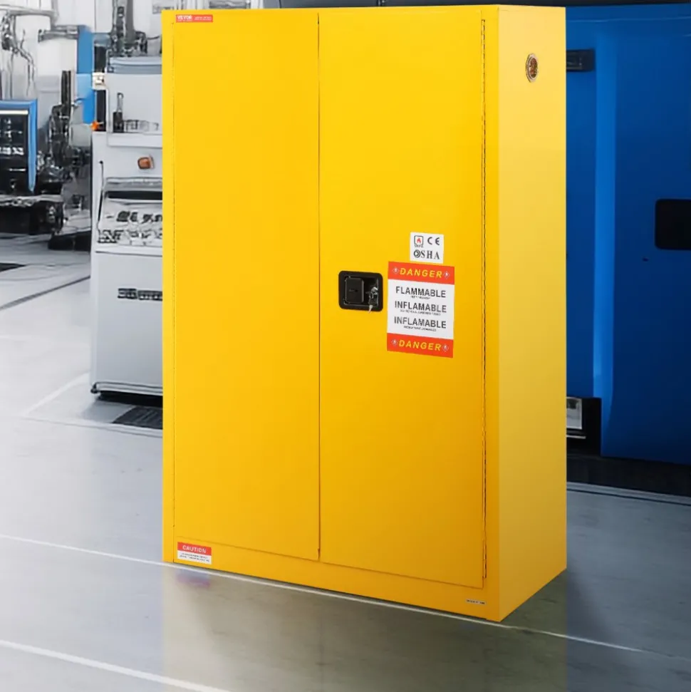 VEVOR Flammable Safety Cabinet, 45 Gal, Cold-Rolled Steel Flammable Liquid Storage Cabinet, 42.9 x 18.1 x 65.2 in Explosion Proof with 2 Adjustable Shelves 2 Manual Doors for Industrial Use, Yellow