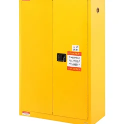 VEVOR Flammable Safety Cabinet, 45 Gal, Cold-Rolled Steel Flammable Liquid Storage Cabinet, 42.9 x 18.1 x 65.2 in Explosion Proof with 2 Adjustable Shelves 2 Manual Doors for Industrial Use, Yellow