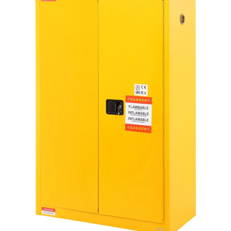 VEVOR Flammable Safety Cabinet, 45 Gal, Cold-Rolled Steel Flammable Liquid Storage Cabinet, 42.9 x 18.1 x 65.2 in Explosion Proof with 2 Adjustable Shelves 2 Manual Doors for Industrial Use, Yellow