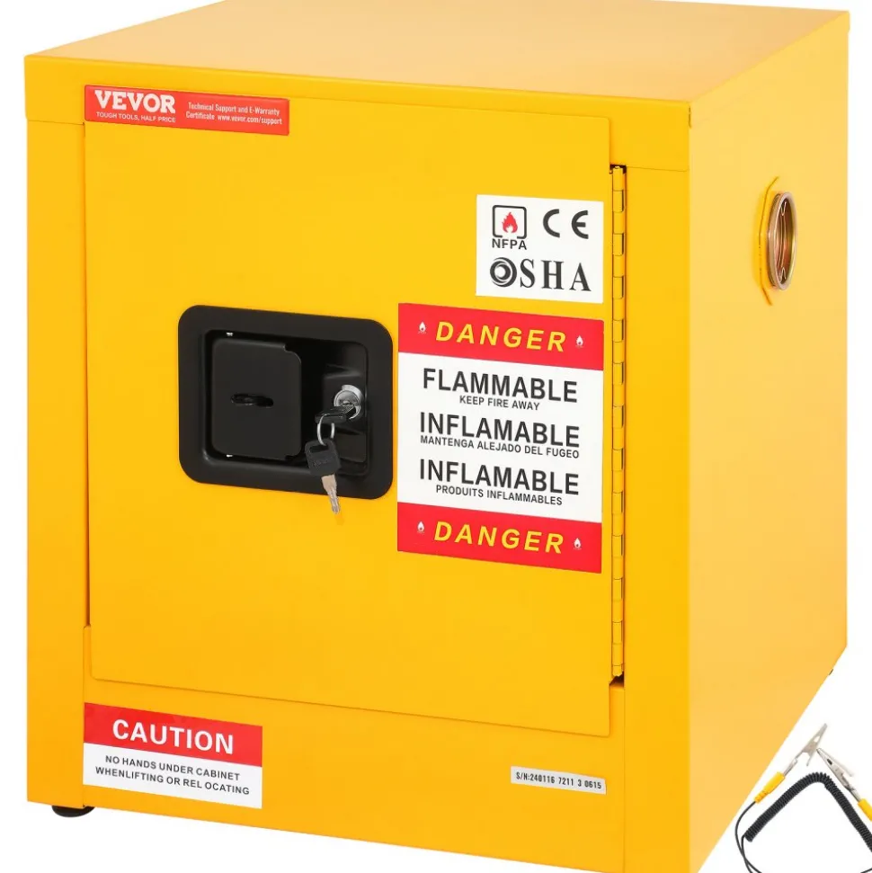 VEVOR Flammable Safety Cabinet, 11 Gal, Cold-Rolled Steel Flammable Liquid Storage Cabinet, 16.9 x 16.9 x 18.2 in Explosion Proof with 1 Door for Industrial Use, NFPA Code 30 OSHA Standards Yellow