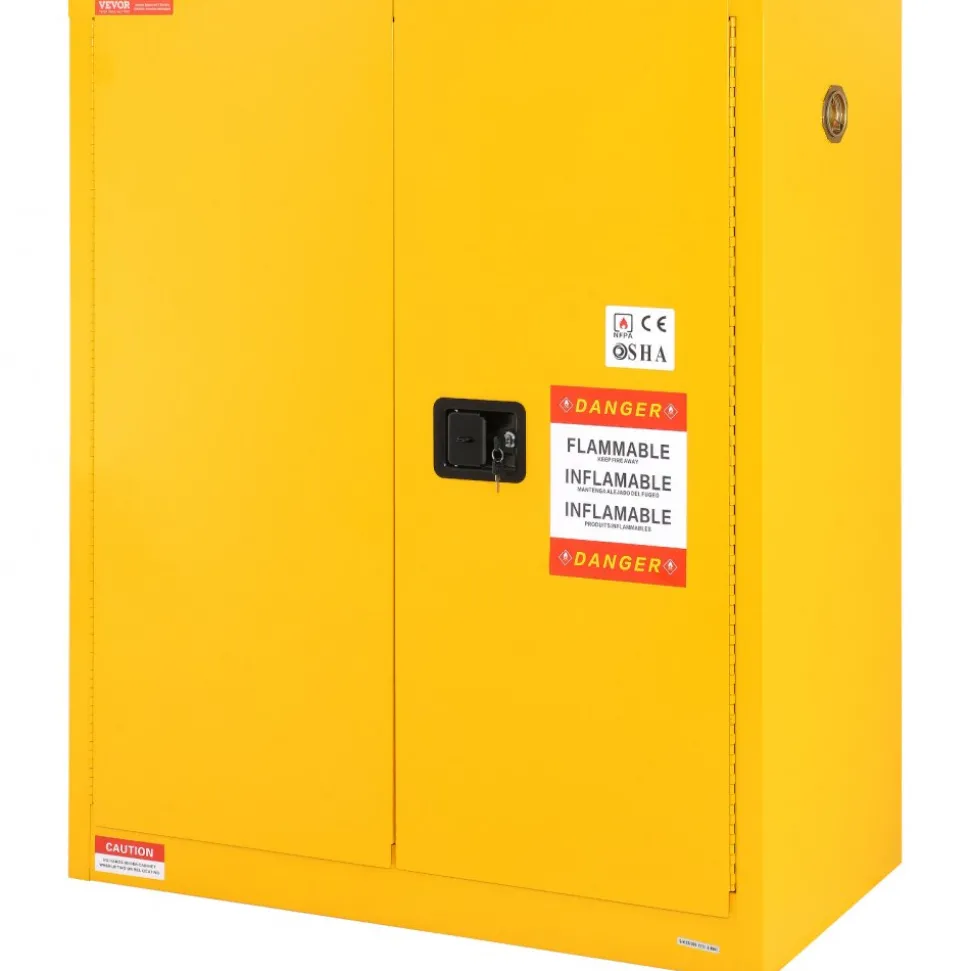 VEVOR Flammable Storage Cabinet 34 Gal, 43.1x18.1x50.1 inch Cold-Rolled Steel Flammable Liquid Storage Cabinet Explosion Proof with 1 Adjustable Shelf 2 Manual Closing Doors for Industrial Use, Yellow