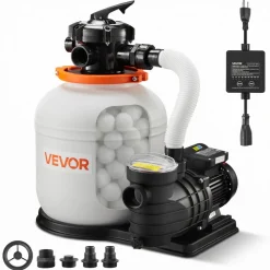 VEVOR FlashPure Sand Filter Pump, 14 in for Above Ground Pool, 0.75 HP 3500 GPH, Swimming Pool Filter System with Timer, 6X Faster Filtration, Media Installed, Leak-Resistant, Ready to Use Out of Box