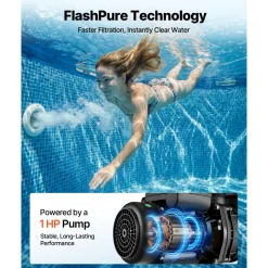 VEVOR FlashPure Sand Filter Pump, 16 in for Above Ground Pool, 1 HP 4400 GPH, Swimming Pool Filter System with Timer, 6X Faster Filtration with Media Installed, Leak-Resistant, Ready to Use Out of Box