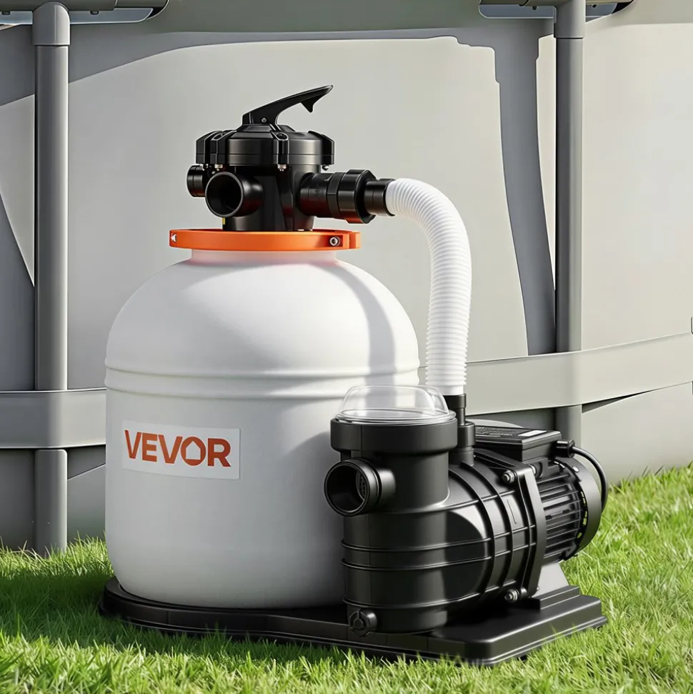 VEVOR FlashPure Sand Filter Pump, 16 in for Above Ground Pool, 1 HP 4400 GPH, Swimming Pool Filter System with Timer, 6X Faster Filtration with Media Installed, Leak-Resistant, Ready to Use Out of Box