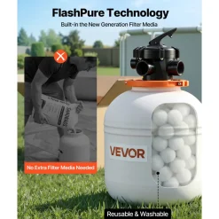 VEVOR FlashPure Sand Filter Pump, 16 in for Above Ground Pool, 1 HP 4400 GPH, Swimming Pool Filter System with Timer, 6X Faster Filtration with Media Installed, Leak-Resistant, Ready to Use Out of Box