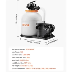 VEVOR FlashPure Sand Filter Pump, 16 in for Above Ground Pool, 1 HP 4400 GPH, Swimming Pool Filter System with Timer, 6X Faster Filtration with Media Installed, Leak-Resistant, Ready to Use Out of Box