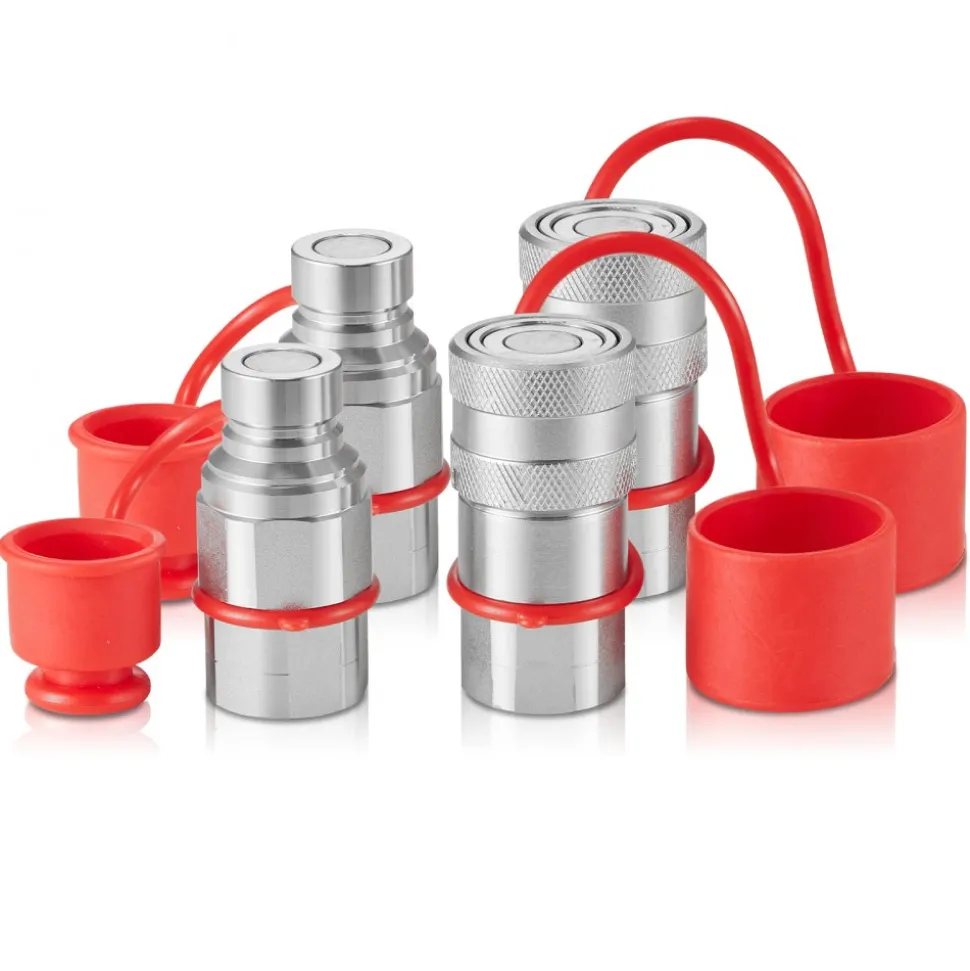 VEVOR 1/2" Flat Face Hydraulic Couplers, 1/2" NPT Skid Steer Hydraulic Quick Connect Couplers with 4 Dust Caps (ISO16028)
