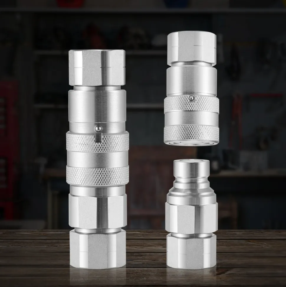 VEVOR 1/2" Flat Face Hydraulic Couplers, 1/2" NPT Skid Steer Hydraulic Quick Connect Couplers with 4 Dust Caps (ISO16028)