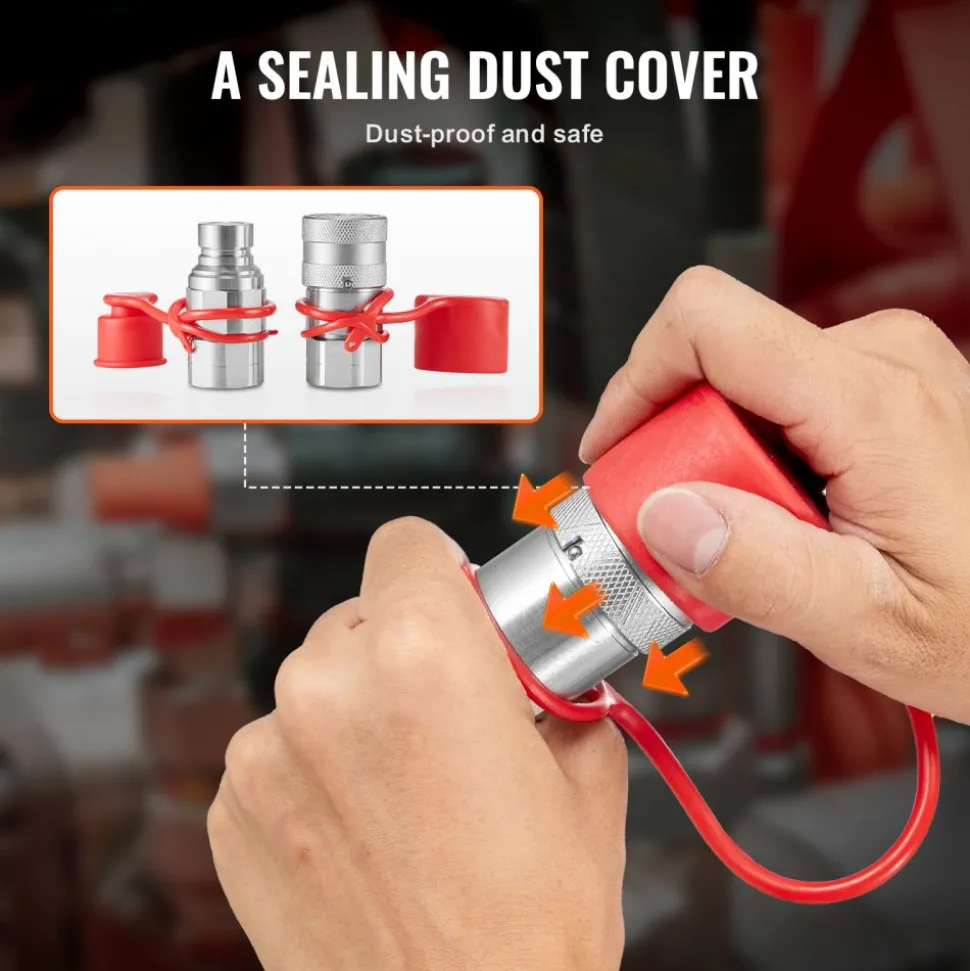 VEVOR 1/2" Flat Face Hydraulic Couplers, 1/2" NPT Skid Steer Hydraulic Quick Connect Couplers with 4 Dust Caps (ISO16028)