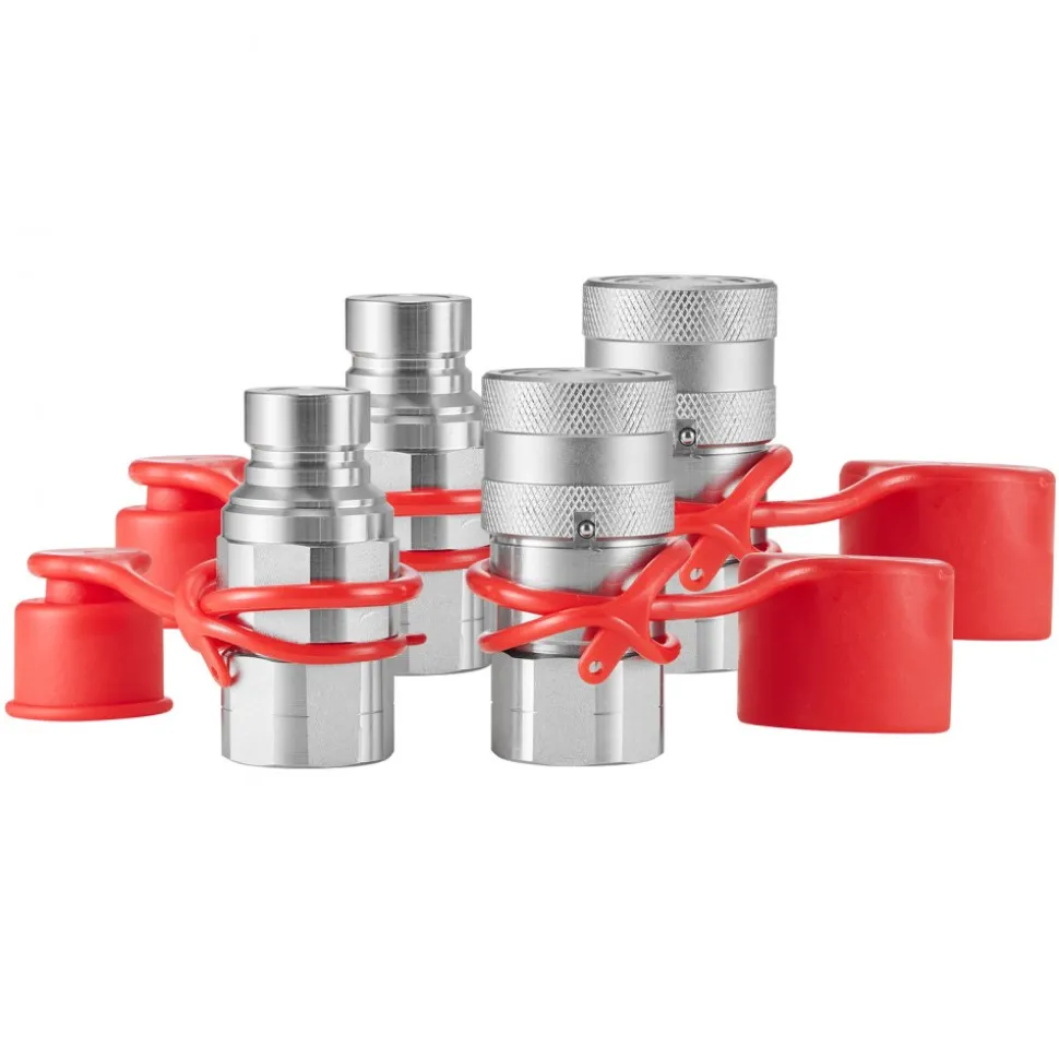 VEVOR 1/2" Flat Face Hydraulic Couplers, 1/2" NPT Skid Steer Hydraulic Quick Connect Couplers with 4 Dust Caps (ISO16028)