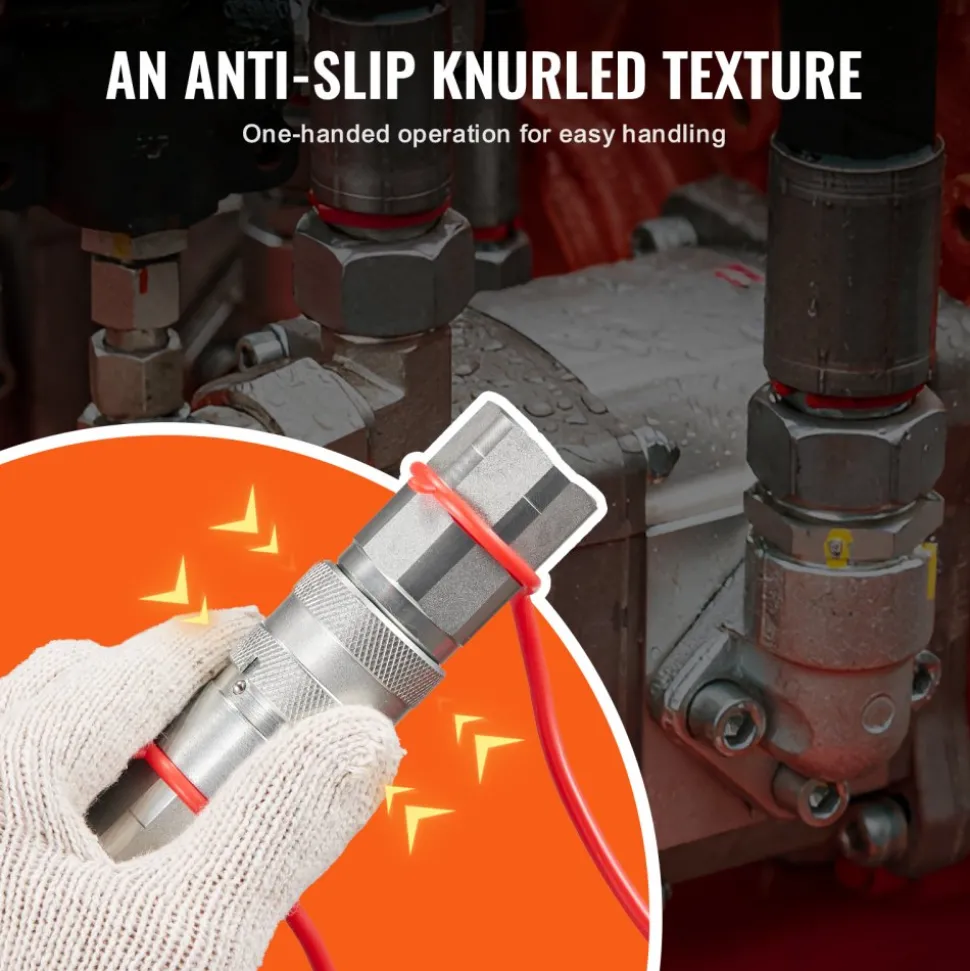 VEVOR 1/2" Flat Face Hydraulic Couplers, 1/2" NPT Skid Steer Hydraulic Quick Connect Couplers with 4 Dust Caps (ISO16028)