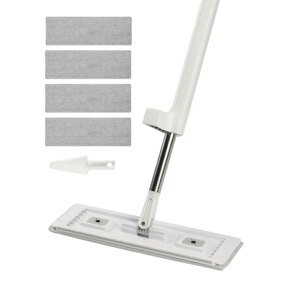 VEVOR Flat Mop, Self Wringing, Microfiber Floor Mop with 4 Reusable & Washable Mop Pads for Dry & Wet Floor Cleaning, Microfiber Flat Mop with Stainless Steel Handle for Hardwood Laminate Tile Vinyl