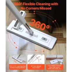 VEVOR Flat Mop, Self Wringing, Microfiber Floor Mop with 4 Reusable & Washable Mop Pads for Dry & Wet Floor Cleaning, Microfiber Flat Mop with Stainless Steel Handle for Hardwood Laminate Tile Vinyl
