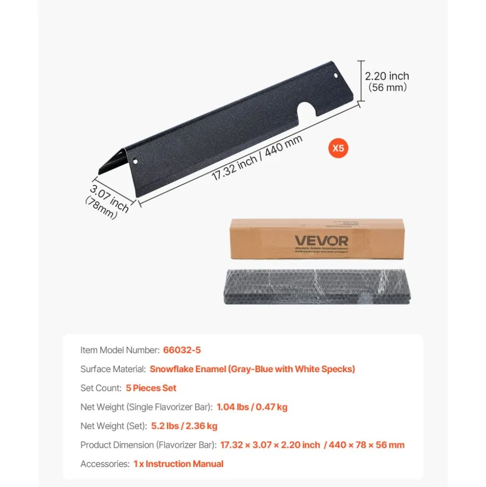 VEVOR Flavorizer Bars, 17 inch Grill Replacement Part, for Weber Genesis ll 310 315 335 340, E/S 325s, ES/SX 325s, E/S 335, EX/SX/EPX-335 Grills, Porcelain-enameled Steel Thicker Heat Plate, 5 Pack
