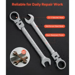 VEVOR Flex-Head Ratcheting Wrench Set, 24-Piece SAE and Metric, 72 Teeth, Cr-V Steel Ratchet Flexible Combination Wrench Set with Storage Case, for General Household and Automotive Repairs, Black