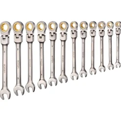 VEVOR Flex-Head Ratcheting Wrench Set, 12-Piece Metric 8 mm to 19 mm, 72 Teeth, Cr-V Steel Ratchet Flexible Combination Wrench Set with Roll Up Pouch, for General Household and Automotive Repairs