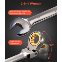 VEVOR Flex-Head Ratcheting Wrench Set, 12-Piece Metric 8 mm to 19 mm, 72 Teeth, Cr-V Steel Ratchet Flexible Combination Wrench Set with Roll Up Pouch, for General Household and Automotive Repairs