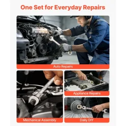 VEVOR Flex-Head Ratcheting Wrench Set, 12-Piece Metric 8 mm to 19 mm, 72 Teeth, Cr-V Steel Ratchet Flexible Combination Wrench Set with Roll Up Pouch, for General Household and Automotive Repairs