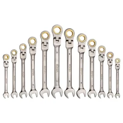 VEVOR Flex-Head Ratcheting Wrench Set, 12-Piece Metric 8 mm to 19 mm, 72 Teeth, Cr-V Steel Ratchet Flexible Combination Wrench Set with Roll Up Pouch, for General Household and Automotive Repairs
