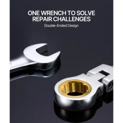 VEVOR Flex-Head Ratcheting Wrench Set, 8-piece Combination Wrench Set with Roll-up Pouch, Cr-V Steel Flexible Ratcheting Wrench Set SAE 5/16