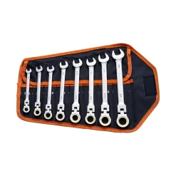 VEVOR Flex-Head Ratcheting Wrench Set, 8-piece Combination Wrench Set with Roll-up Pouch, Cr-V Steel Flexible Ratcheting Wrench Set SAE 5/16