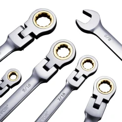VEVOR Flex-Head Ratcheting Wrench Set, 8-piece Combination Wrench Set with Roll-up Pouch, Cr-V Steel Flexible Ratcheting Wrench Set SAE 5/16