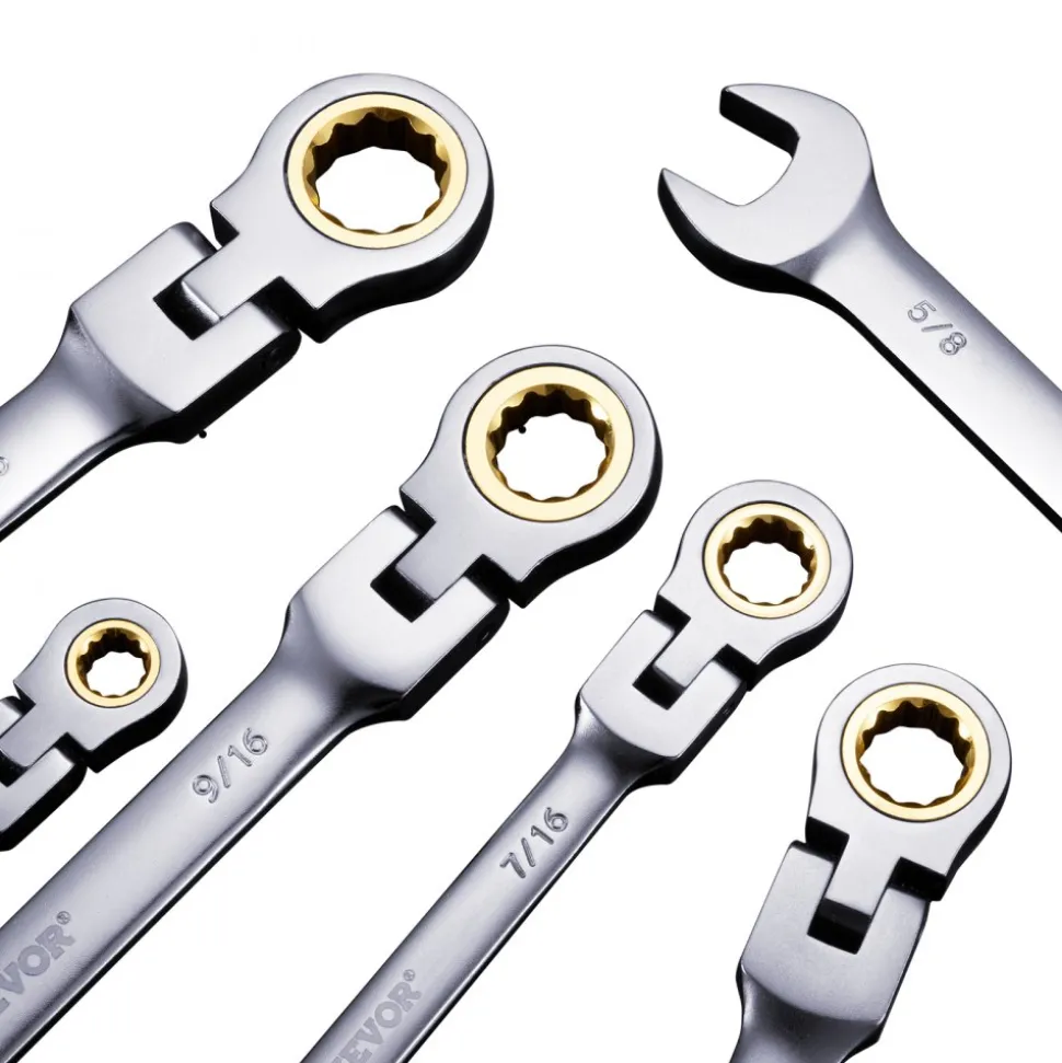 VEVOR Flex-Head Ratcheting Wrench Set, 8-piece Combination Wrench Set with Roll-up Pouch, Cr-V Steel Flexible Ratcheting Wrench Set SAE 5/16" to 3/4", Ideal for General Household, Workshop, Garage
