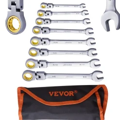 VEVOR Flex-Head Ratcheting Wrench Set, 8-piece Combination Wrench Set with Roll-up Pouch, Cr-V Steel Flexible Ratcheting Wrench Set SAE 5/16